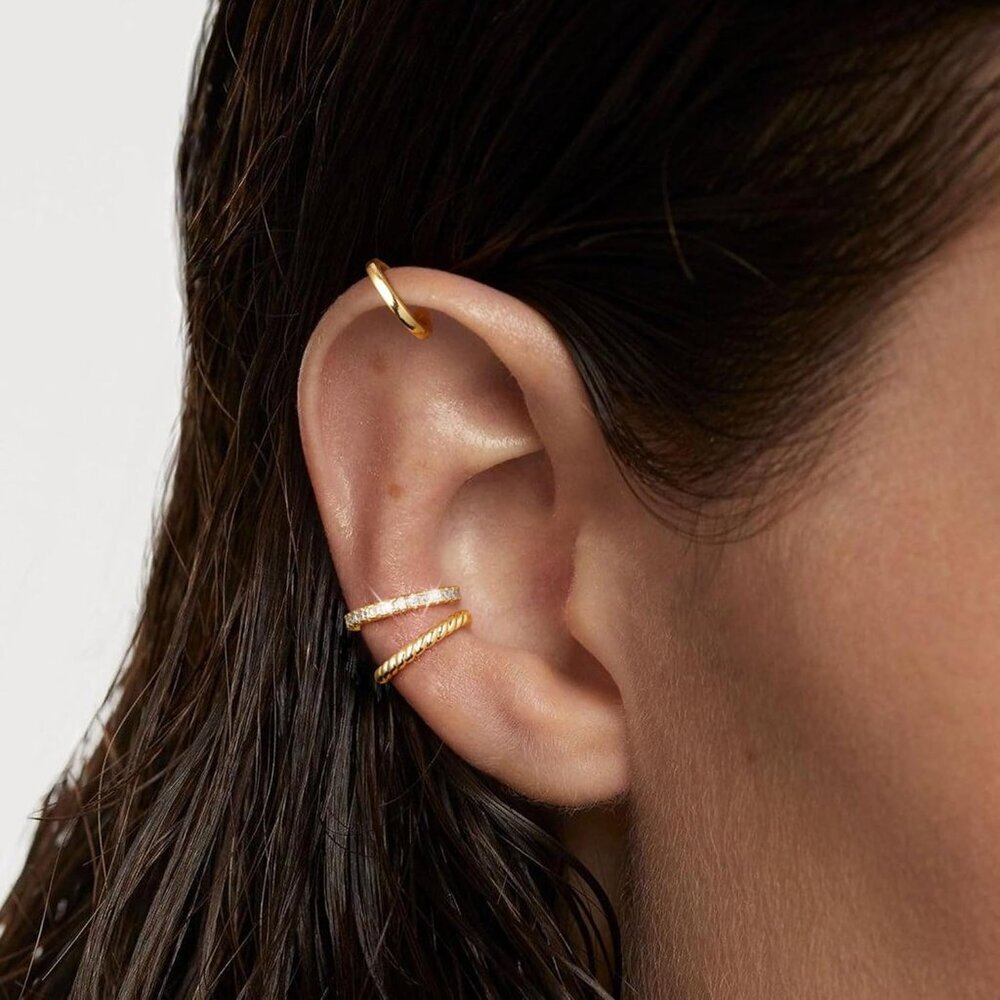Thin Chunky Ear Cuffs Non Piercing for Women - Dainty 14K Gold Plated/Sterling S - Picture 7 of 9